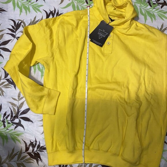 URBAN BUCK Mens Large Yellow Button Up Pullover Hooded Sweatshirt New - Picture 6 of 7
